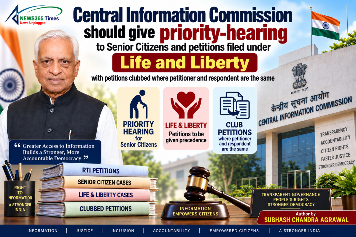 Central Information Commission should give priority-hearing to Senior Citizens and petitions filed under Life and Liberty with petitions clubbed where petitioner and respondent are same
