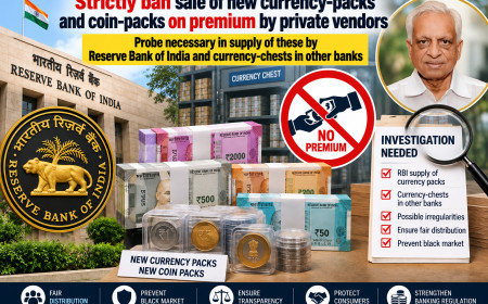 Strictly ban sale of new currency-packs and coin-packs on premium by private vendors – Probe necessary in supply of these by Reserve Bank of India and currency-chests in other banks
