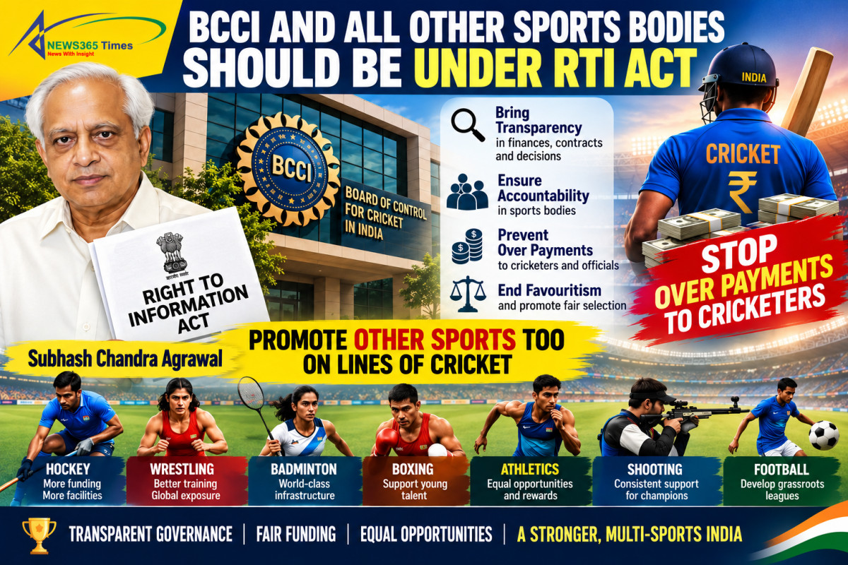 BCCI and all other Sports Bodies should be under RTI Act: Promote other sports too on lines of cricket: Prevent over payments to cricketers