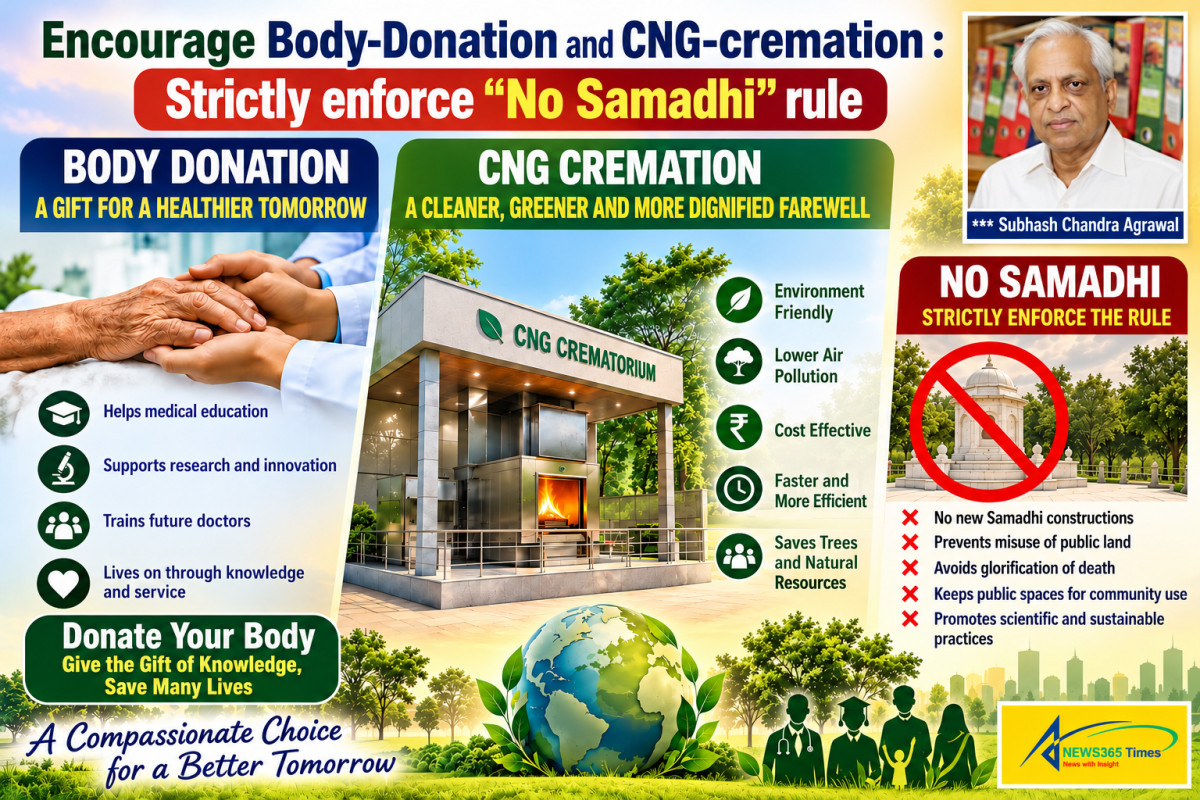 Encourage Body-Donation and CNG-cremation : Strictly enforce “No Samadhi” rule