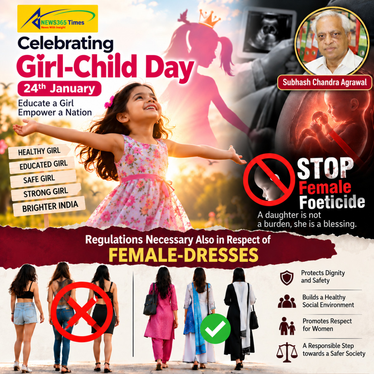 Celebrating Girl-Child Day on 24th January while aborting Female-Foeticide continues Regulations necessary also in respect of female-dresses