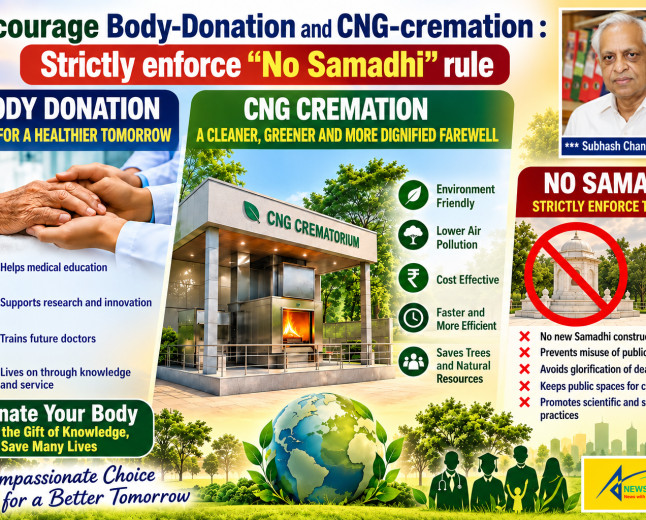 Encourage Body-Donation and CNG-cremation : Strictly enforce “No Samadhi” rule